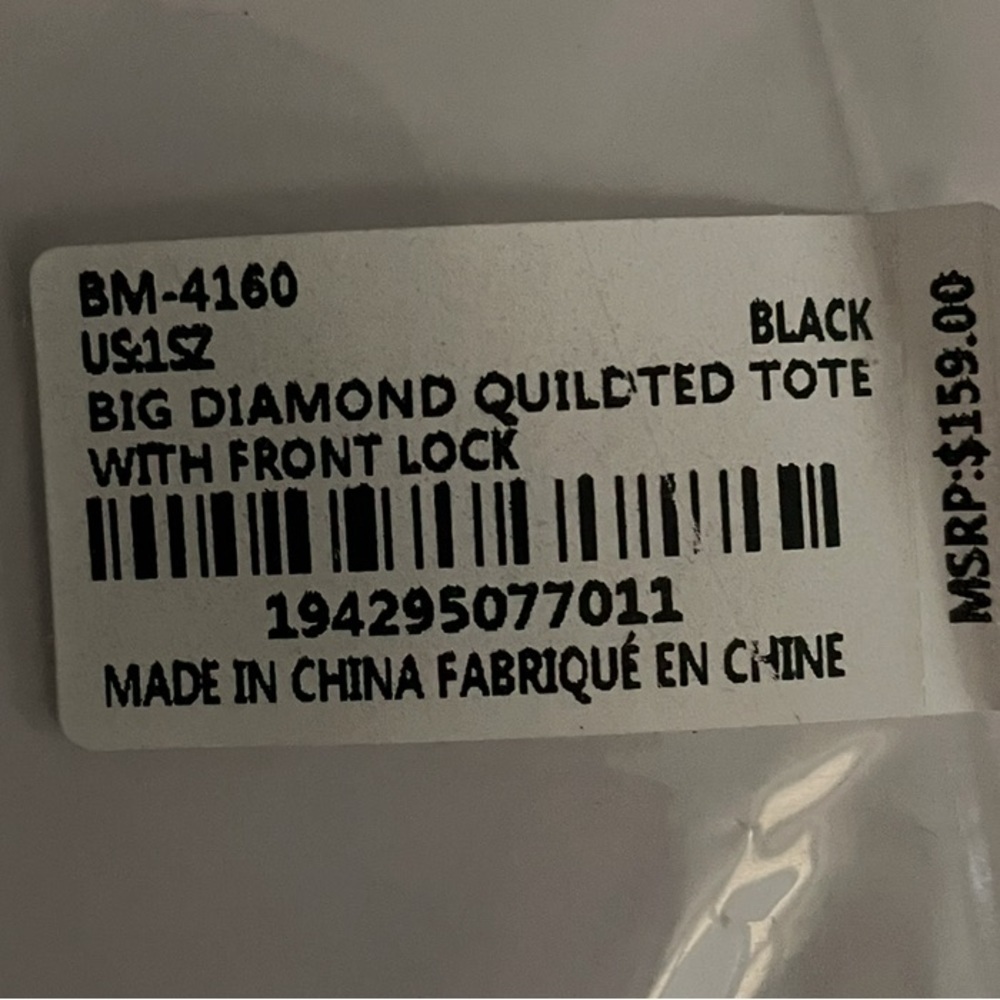 Badgley Mischka Big Quilted Black Diamond Pattern Tote Bag With Front Lock - Picture 8 of 8